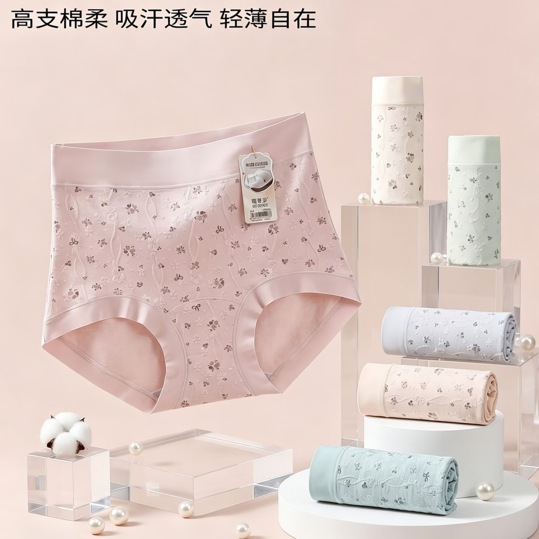 【5条装】2026定制款新款高腰新疆提花棉高弹加长档女内裤755商品图