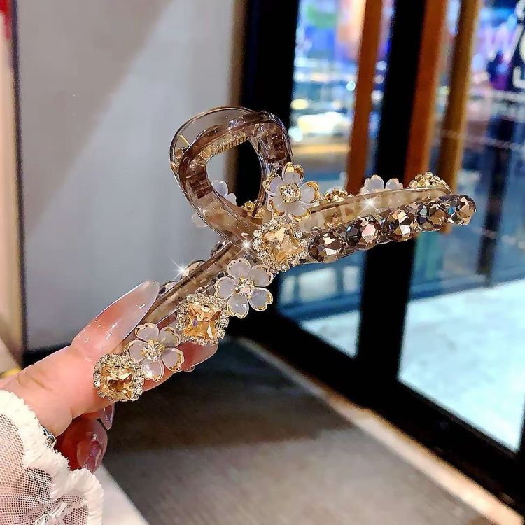 T166香槟精致花朵满钻抓夹春夏新款商品图