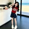 女童夏套装2026新款儿童洋气夏季短袖t恤女孩夏装牛仔短裤两件套商品图