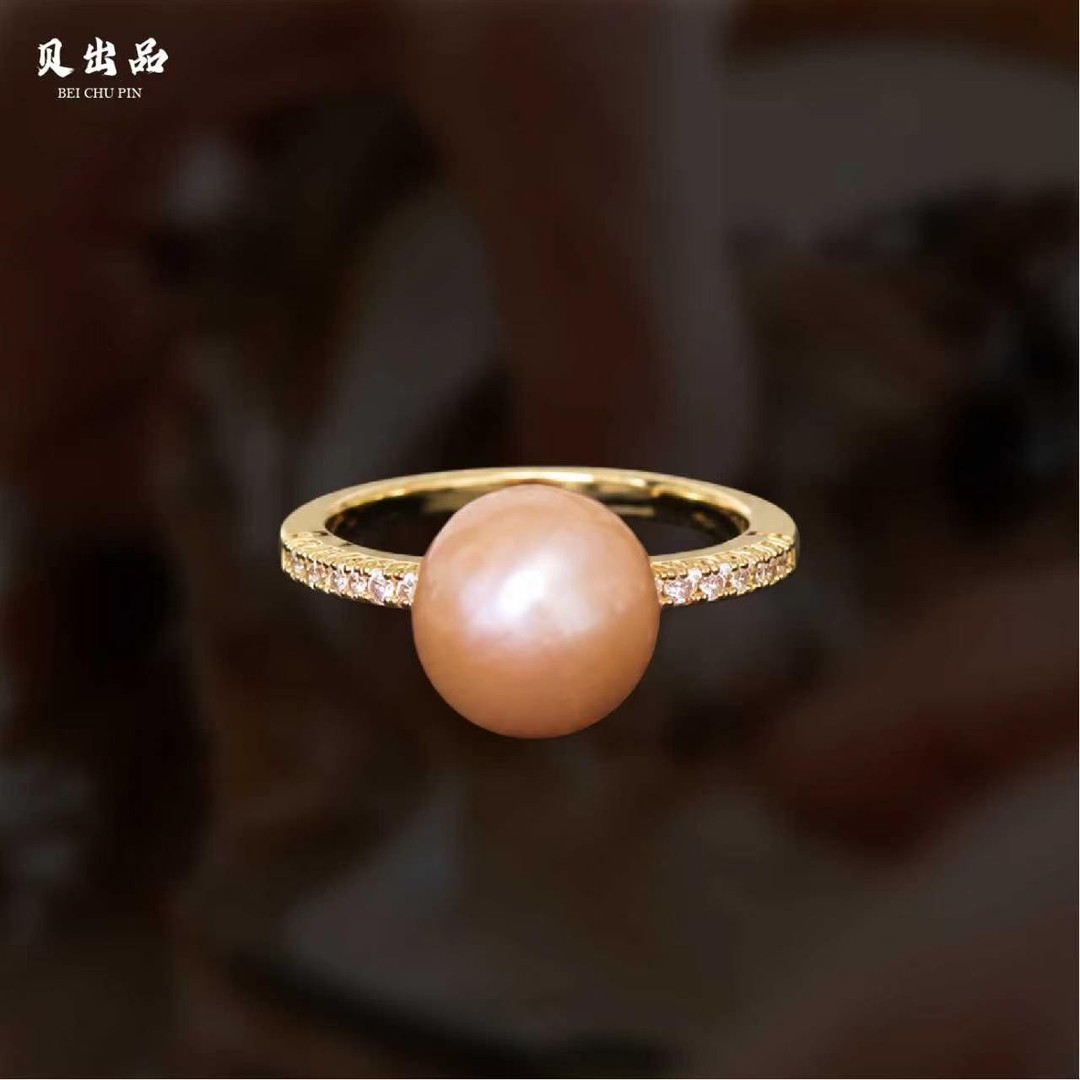 c1171【貝勒爺】素波藏珍·揽烟漪·珍珠·香槟金戒指【多样性发其一】商品图