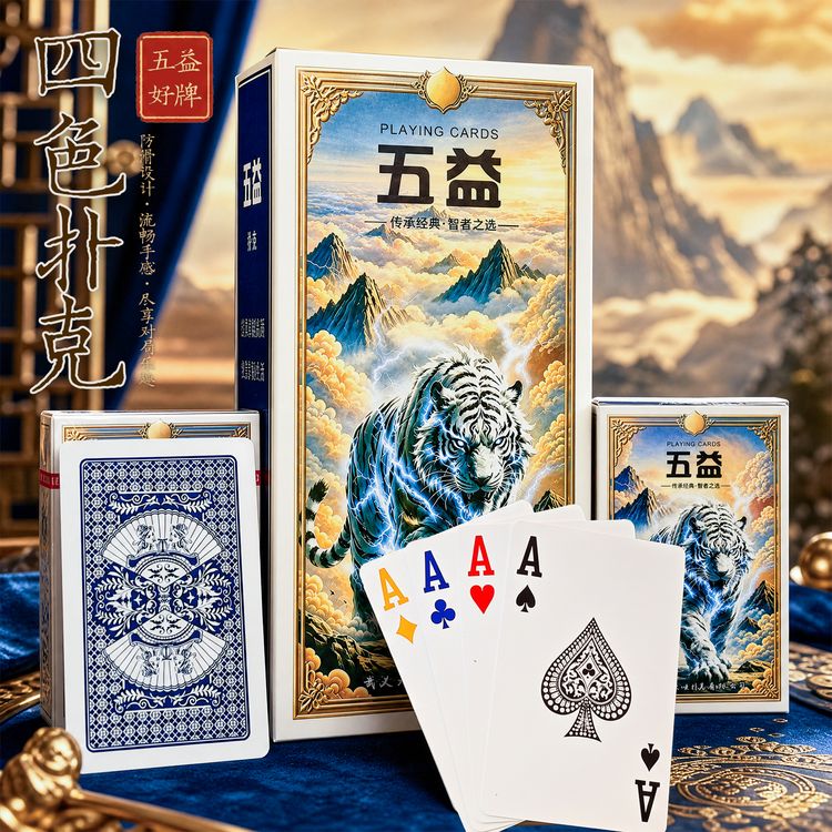五益四色扑克牌高端正品批发整箱100副大字礼盒商城超市五益817商品图