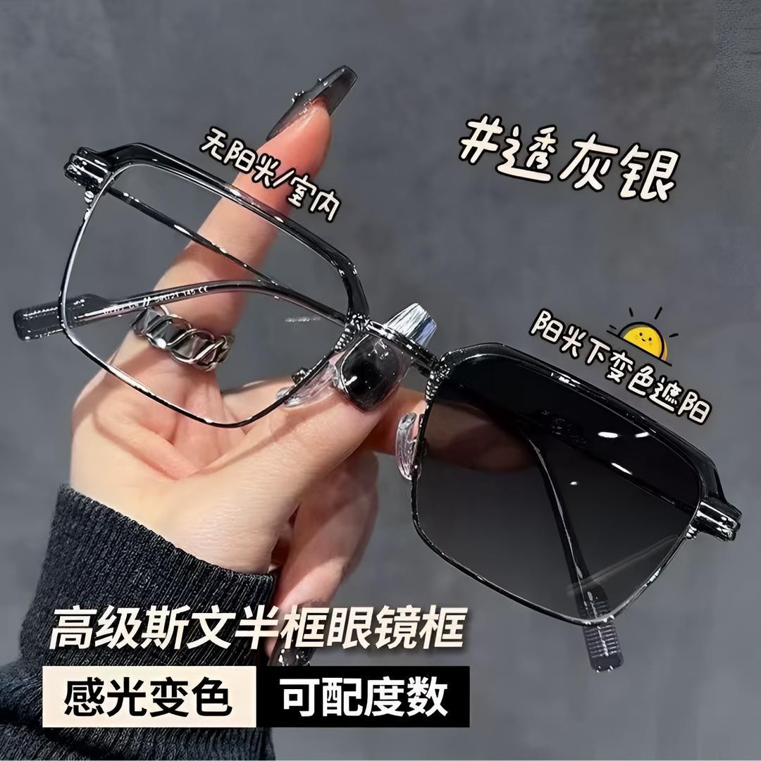 阳光男半框变色近视眼镜防蓝光可配度数复古痞帅方框潮流眼镜c商品图