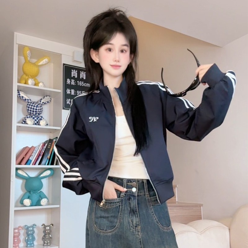 立领刺绣蝴蝶短外套女2026秋季新款宽松百搭休闲夹克外套棒球服商品图