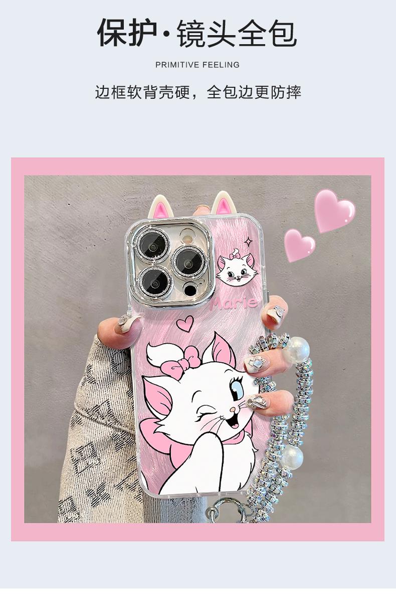 适用苹果vivo华为oppo小米iphone14玛丽猫耳朵精孔羽纱支架手机壳