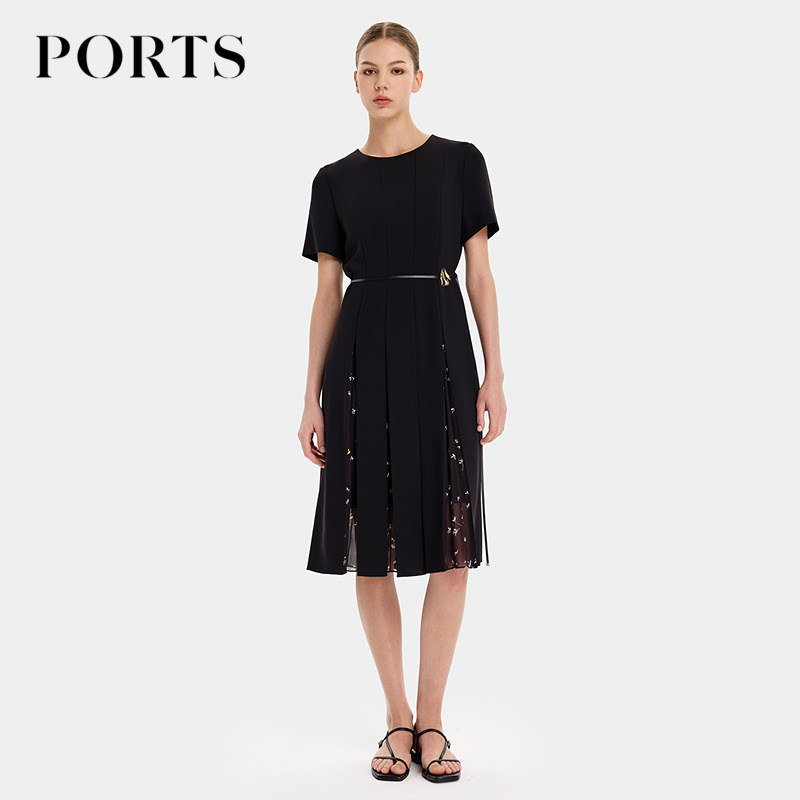 PORTS/宝姿夏季新款收腰显瘦时尚气质通勤连衣裙优雅印花