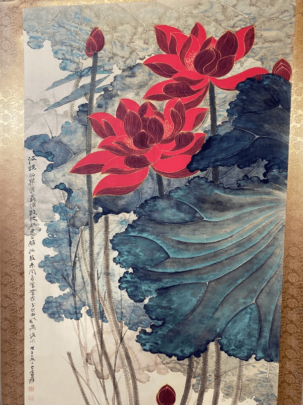 【闪购链接】防伪金线荷花中堂字画作品尺寸170*70 5商品图