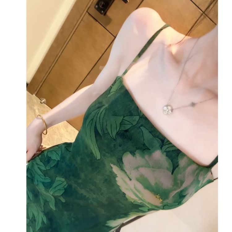温柔弹力网纱大花朵旗袍吊带裙女款碎花小个子衣服裙子连衣裙商品图