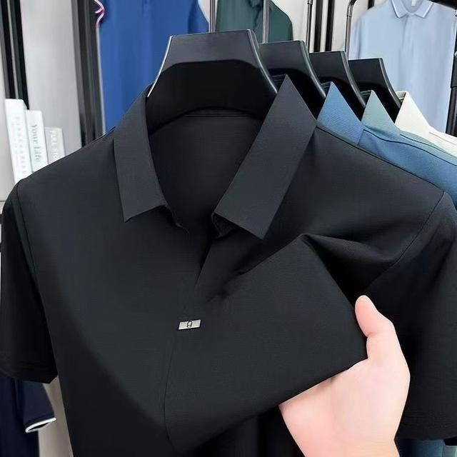 男士夏季新款冰丝翻领短袖POLO衫无痕透气商务休闲百搭T恤商品图