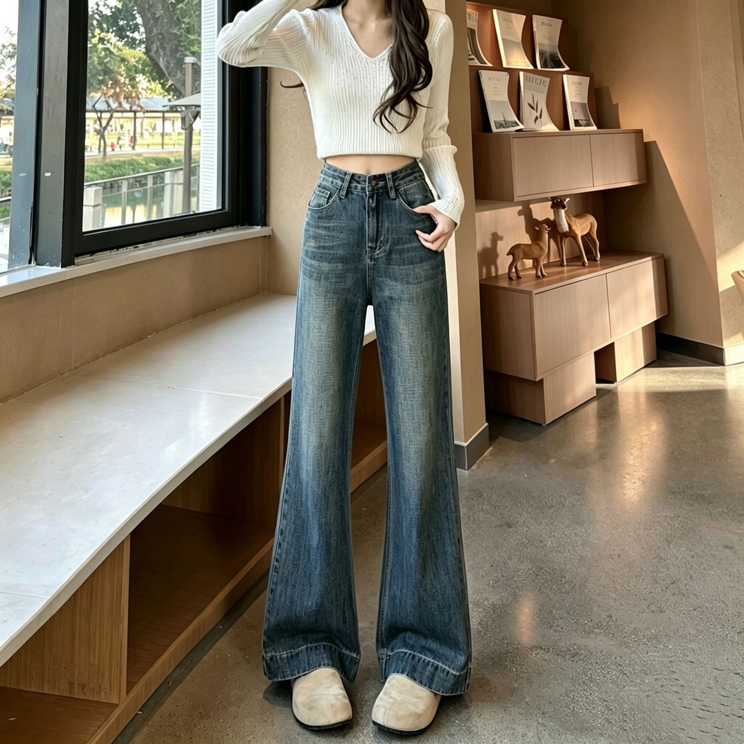 2026新款不贴腿微喇牛仔裤女早秋款高腰显瘦版型超好看阔腿喇叭裤商品图