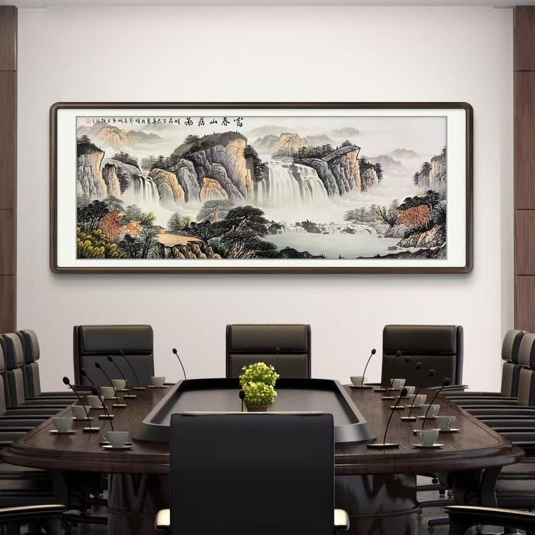 《富春山居图》纯手绘六尺八尺山水画客厅办公室挂画字画书画直播间商品图
