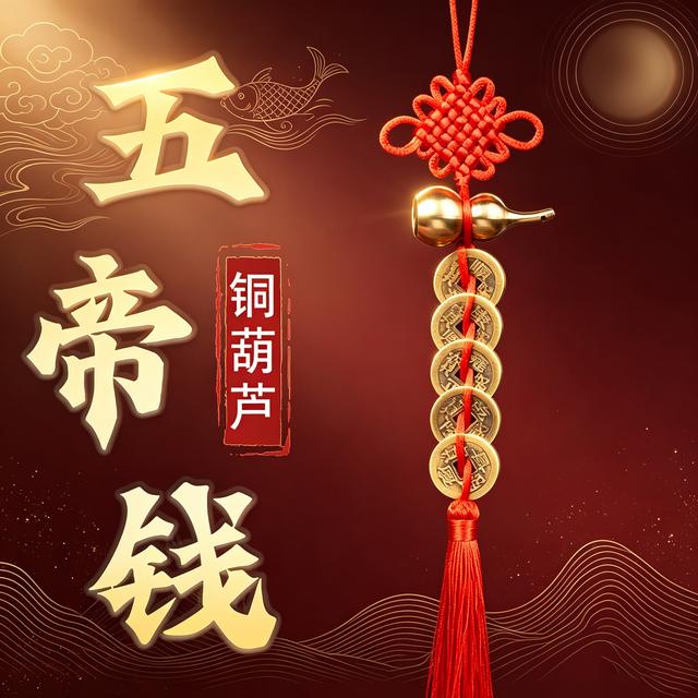 【三千智慧】精品黄铜葫芦五帝钱手工编织中国结居家门对门挂件挂饰商品图
