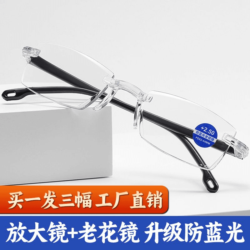  爆款【拍一发三】无框切边高清放大防蓝光老花镜中老年老花眼镜商品图