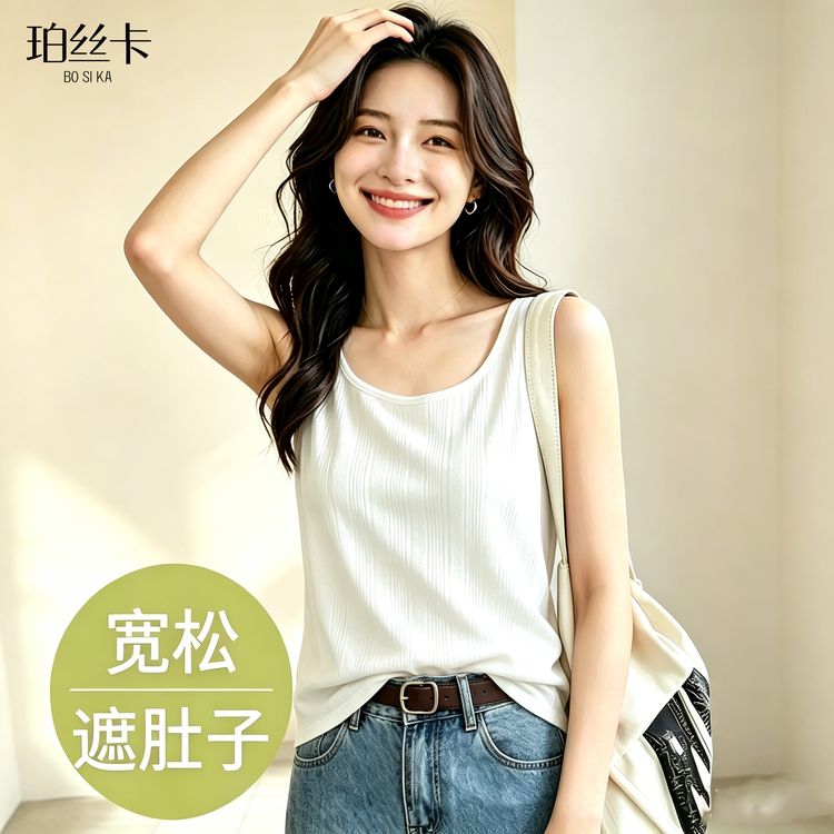 新款大码女装春夏宽松慵懒纯色吊带背心遮肉显瘦运动背心内搭外穿商品图