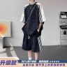 条纹织带扎染五分袖短裤两件套男生夏季美式潮牌宽松休闲运动套装商品图