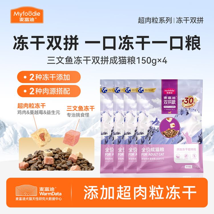 【爆款猫粮尝鲜】麦富迪猫咪尝鲜试吃装三文鱼双拼冻干鲜肉猫粮商品图