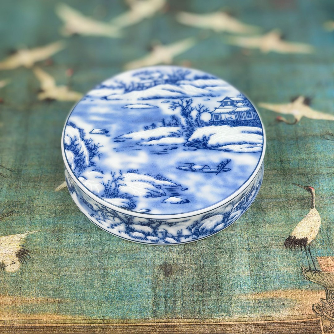 青花雪景盖置（直径：9.5cm)HY18203茶器茶周边配件商品图