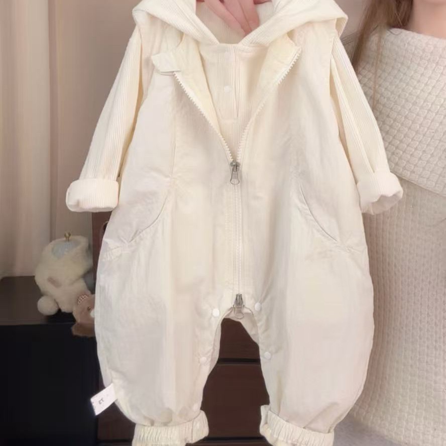 【今日限送秋款条纹上衣】新生儿揪揪帽双层连体裤套装宝宝外出服商品图