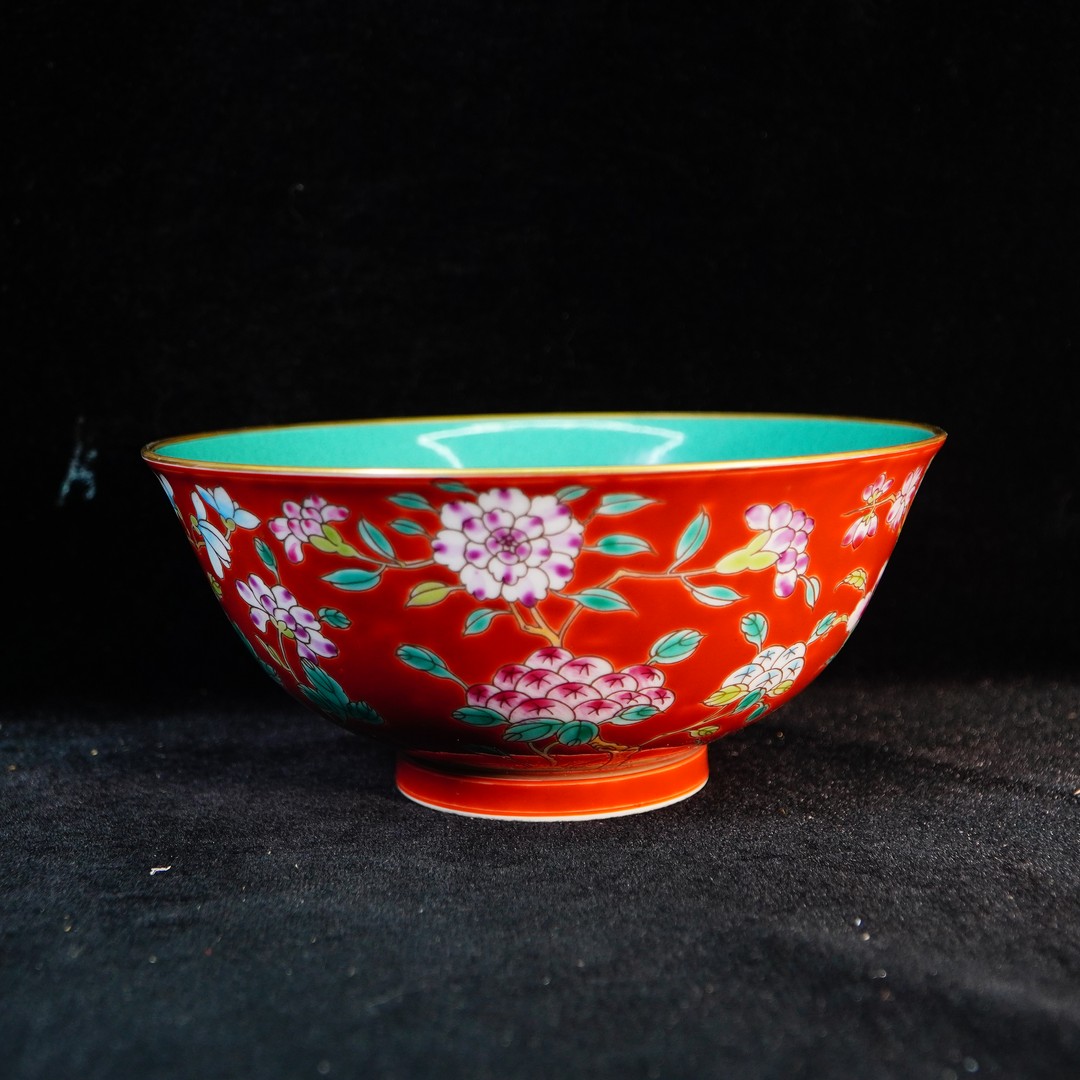 lot7854-J清-珊瑚红地花卉纹碗-D16-ZG07310001501022商品图
