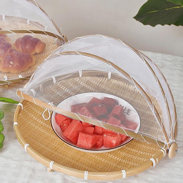 防虫筐竹编菜罩圆形家用餐桌罩透气竹编纱网手工编织编篮竹制商品图