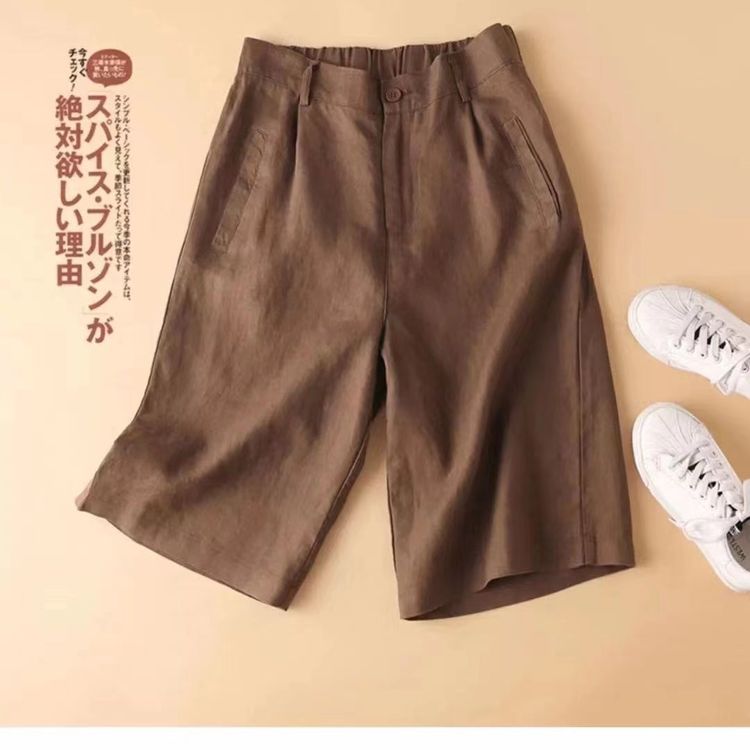 棉麻五分裤女夏季宽松大码显瘦高腰纯色直筒胖mm休闲西装阔腿中裤商品图