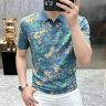 高档轻奢夏季新款男士商务休闲潮流帅气百搭印花翻领短袖T恤9819商品图