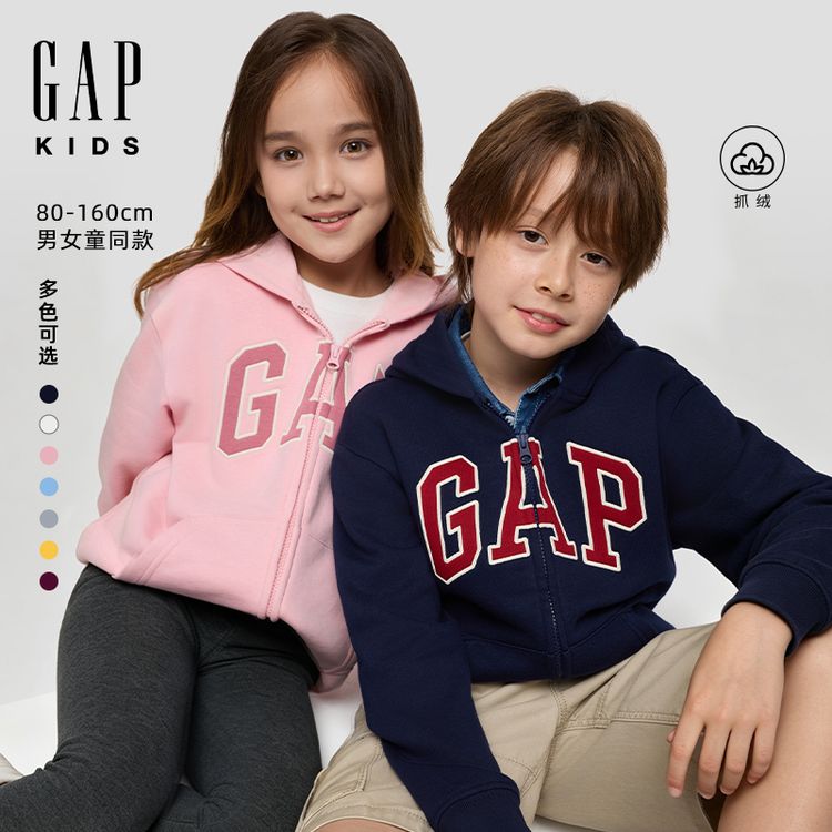 Gap男女童2026秋季新款刺绣连帽抓绒卫衣儿童装 DR 3SS623019商品图