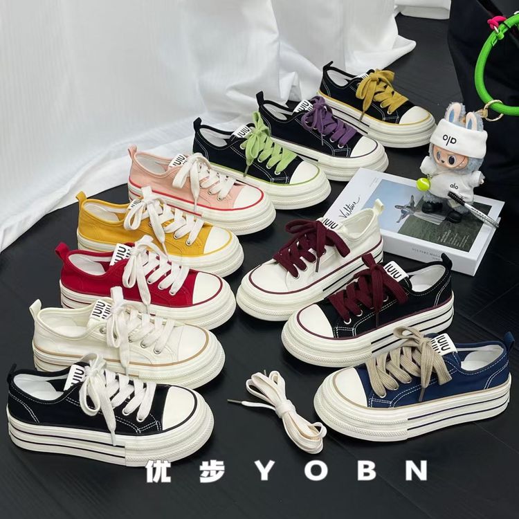 YOBN/优步透气春秋季帆布厚底增高鞋休闲百搭低帮增高女系带h1323商品图