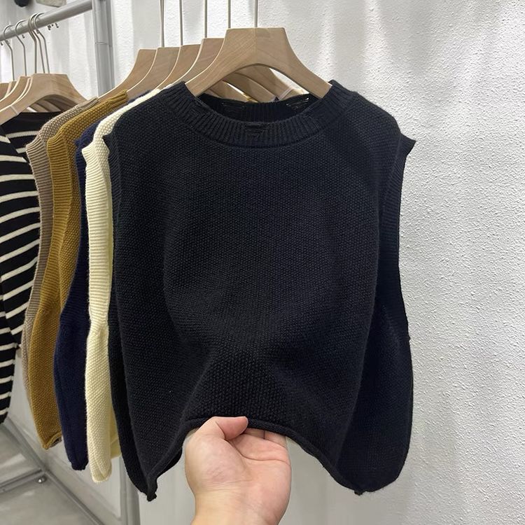 圆领领口破洞设计针织马甲女秋季韩版宽松设计感小众无袖背心商品图