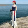欧洲站运动套装女夏季2026新款时尚洋气修身拼色短袖阔腿裤两件套商品图