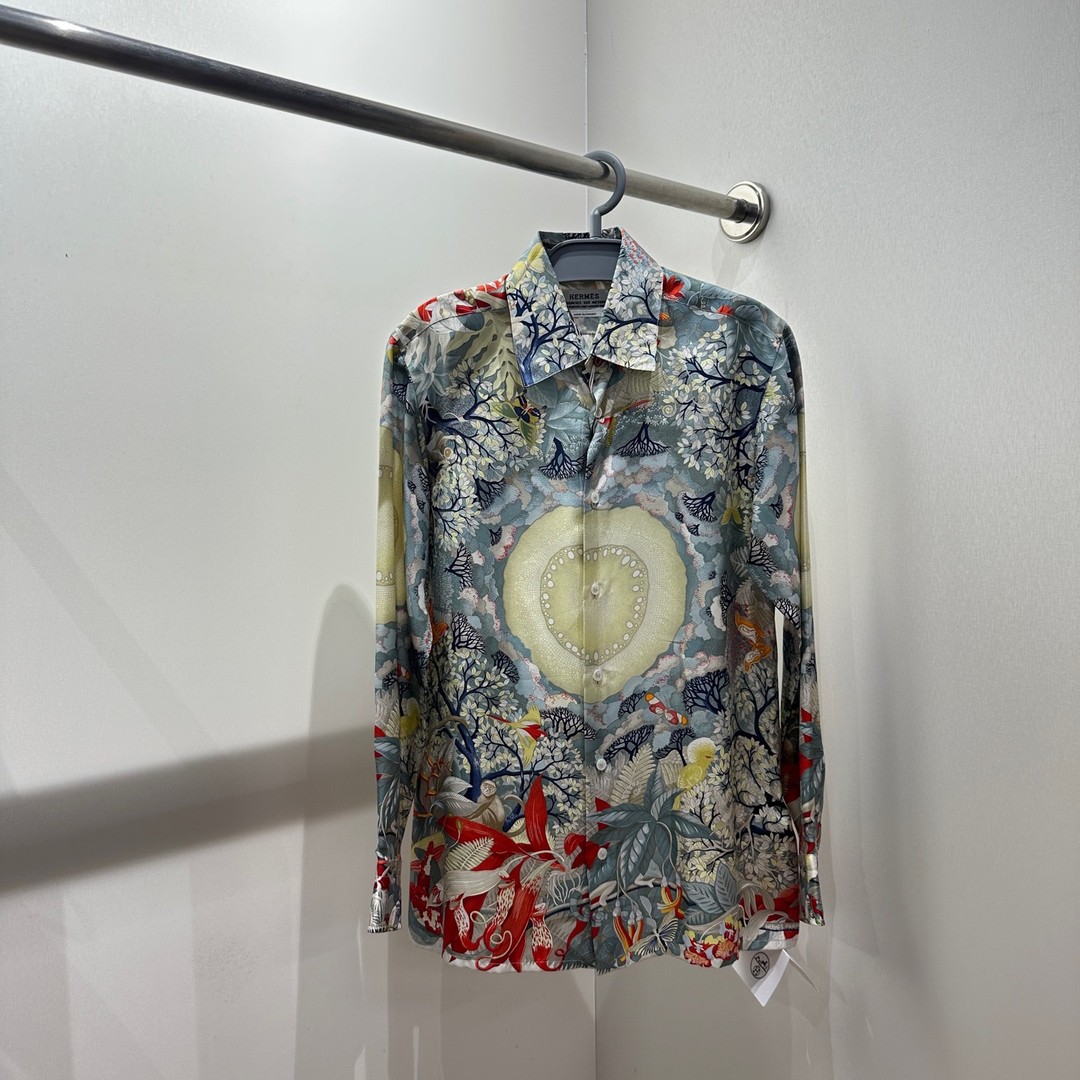 99新 Hermes/爱马仕 apr139 花卉油画真丝长袖衬衫 桑蚕丝商品图