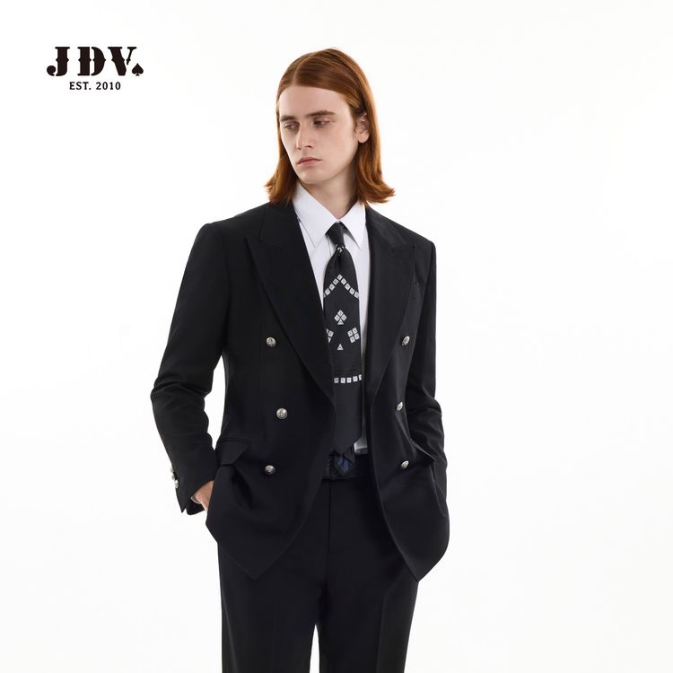 J.D.V插肩袖双排扣翻领布雷泽西装黑色秋季时尚正装外套WMM5102商品图