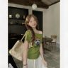 2026夏季新款斜肩卡通狗带帽印花短袖T恤女显瘦百搭设计感韩版商品图
