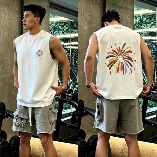 夏季宽松男士无袖T恤美式潮流痞帅简约休闲坎肩背心商品图