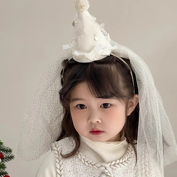 宝宝生日帽子头纱发箍儿童女童头箍六一周岁发饰女孩发卡发箍可爱商品图