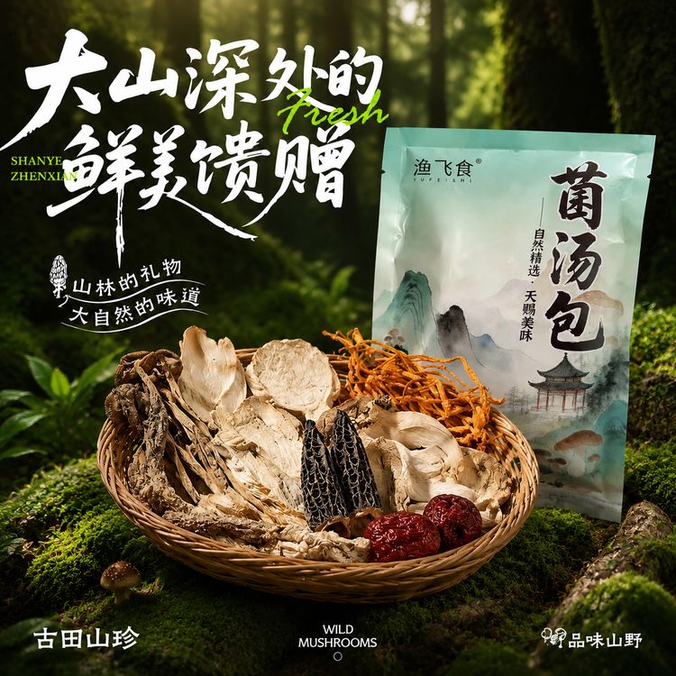  新鲜菌菇汤包七彩菌汤包香菇羊肚菌茶树菇虫草煲汤炖鸡商品图
