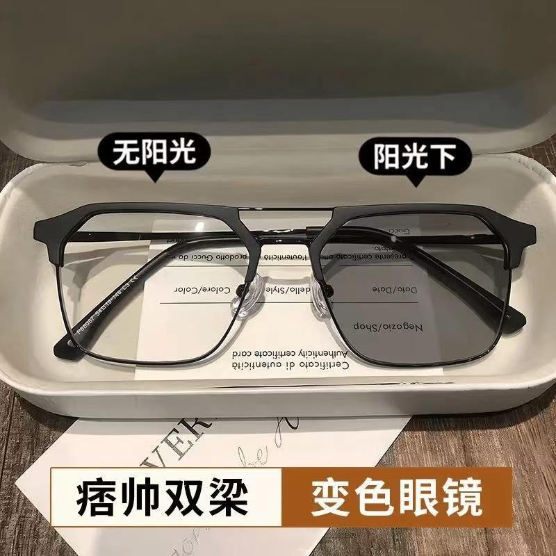 变色眼镜男女通用男款轻奢时尚超轻学生蓝光防辐射黑框手工简约商品图