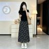 T恤+半身裙/韩系碎花半身裙女夏高腰显瘦百搭T恤温柔风长裙套装ZJ商品图