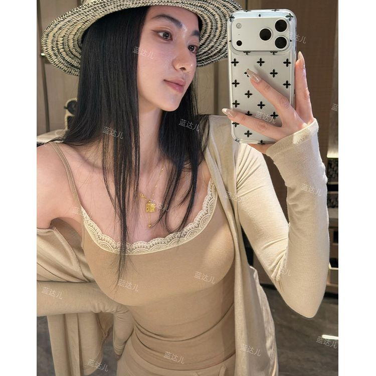蓝达儿【带可拆卸胸垫】夏季纯欲蕾丝修身外穿内搭辣妹美背吊带背心商品图