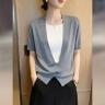 2026夏季新款时髦洋气假两件短袖t恤女大码宽松显瘦休闲百搭上衣商品图
