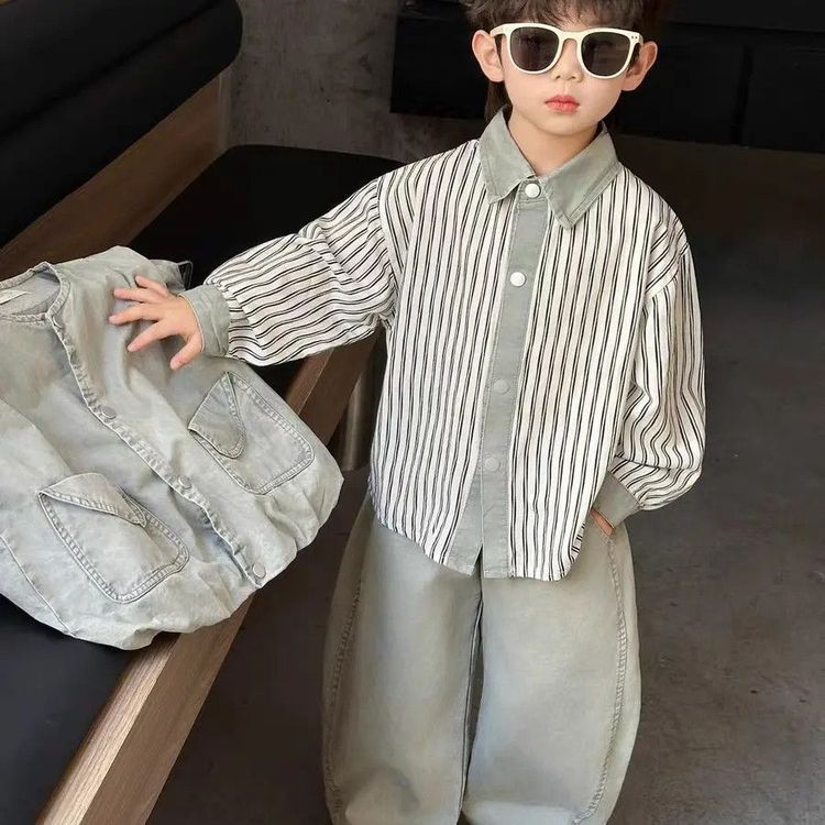 男童春秋款套装2026新中小童休闲马甲条纹衬衫儿童弯刀裤三件套潮商品图