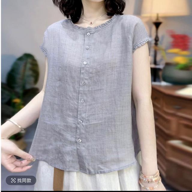 【运费险+开衫】法式气质纯色木耳边短袖衬衫女夏季新款纽扣上衣529商品图