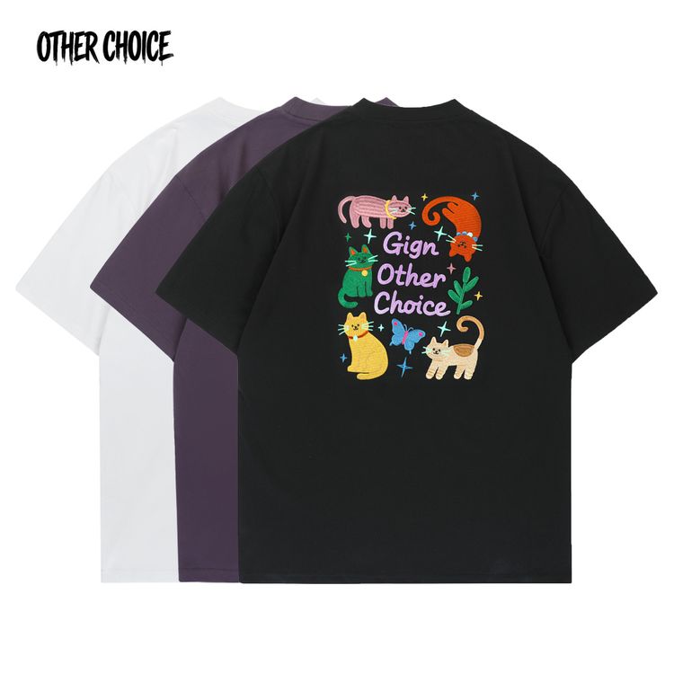 OTHER CHOICE【小猫咪】重磅轻奢刺绣圆领潮牌休闲T恤男百搭短袖商品图
