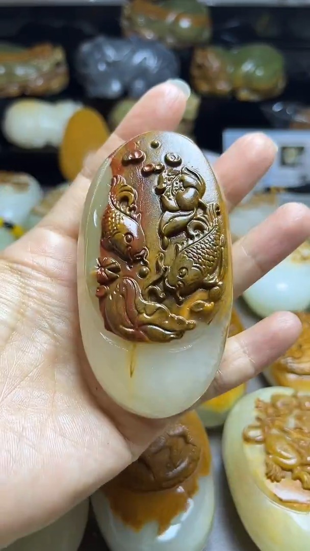石材古青石棉纹正常不退换荷花鱼微瑕商品图