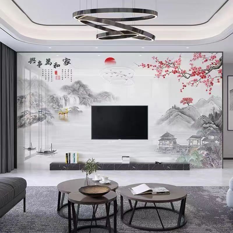 定制碳晶板电视背景墙PET高光金刚板大理石纹客厅装饰墙面商品图