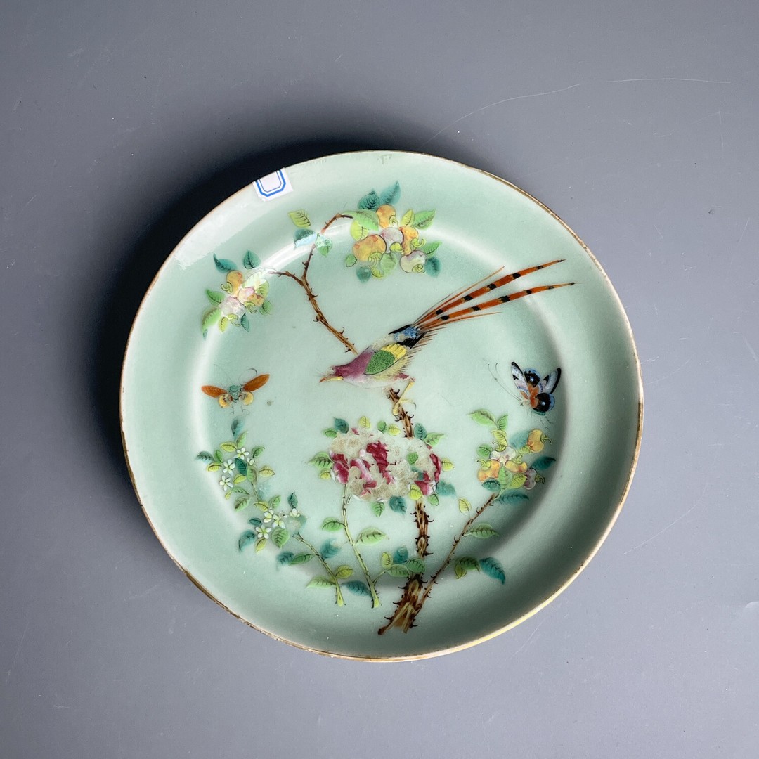 M26D8006C16 - 清道光  青釉粉彩花鸟纹折腰盘1商品图