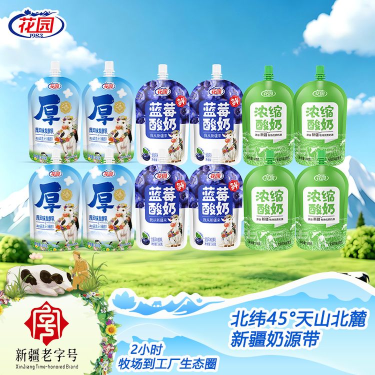 花园袋装酸奶蓝莓酸奶厚酸奶浓缩酸奶组合全脂风味发酵乳新疆酸奶商品图