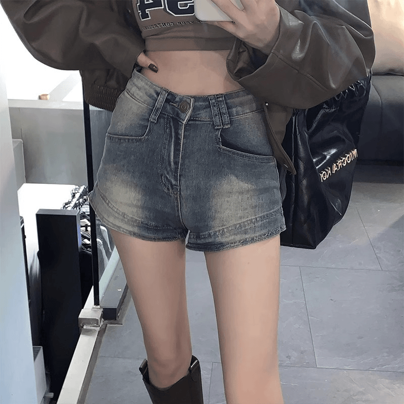美式复古辣妹高腰牛仔短裤女夏季新款水洗做旧显瘦百搭包臀热裤潮商品图