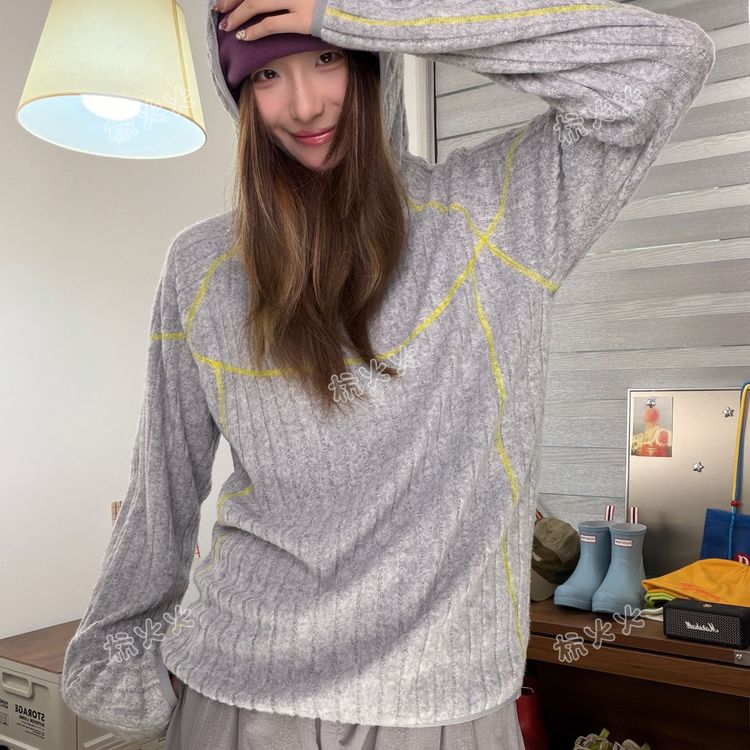 [全额运补]秋季新品超密排条特柔绒连帽卫衣男女同款F00618商品图
