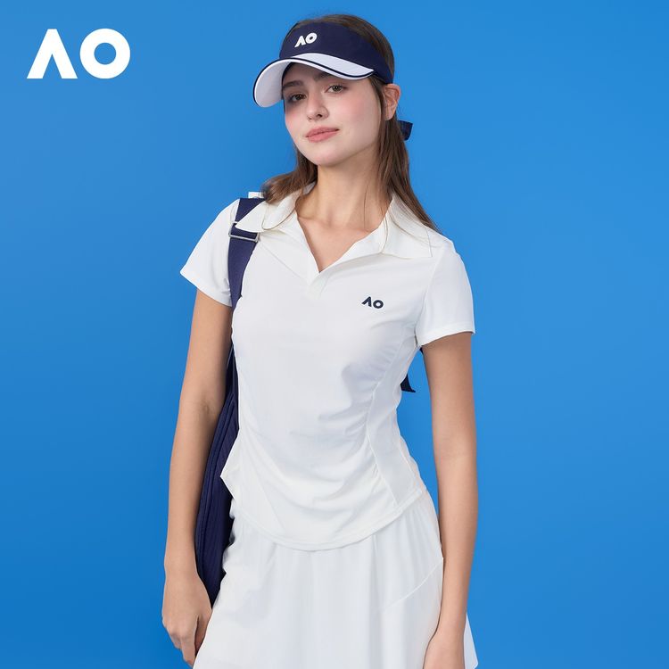 AO/澳网运动POLO衫女夏季新款经典收腰修身短袖网球休闲翻领上衣