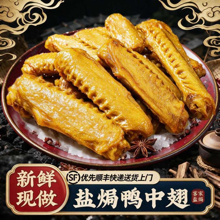 梅州发货（18-22个）400克客家盐焗鸭翅中开袋即食商品图